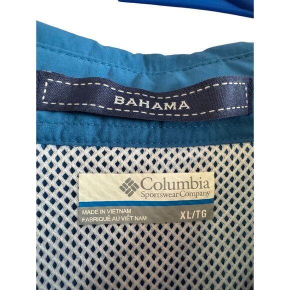 Columbia Bahama PFG Mens XL Tactel Nylon Blue Solid Outdoor Fishing Shirt Short - Picture 4 of 7